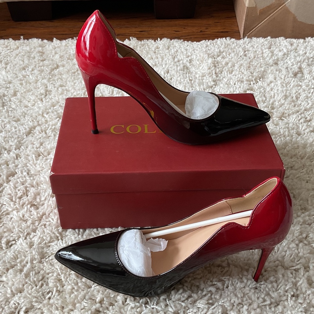 💐NEW IN BOX💐 Coleter Middle Heels Black/Red  - size 8 - Picture 3 of 10